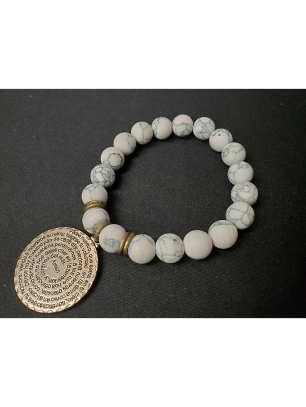 Spanish Lord's Prayer White Howlite Gemstone Stretch Bracelet